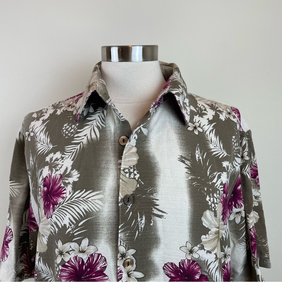 Island Republic Cream Brown Tropical Hawaiian Shirt Men Button Down Medium - Picture 3 of 6